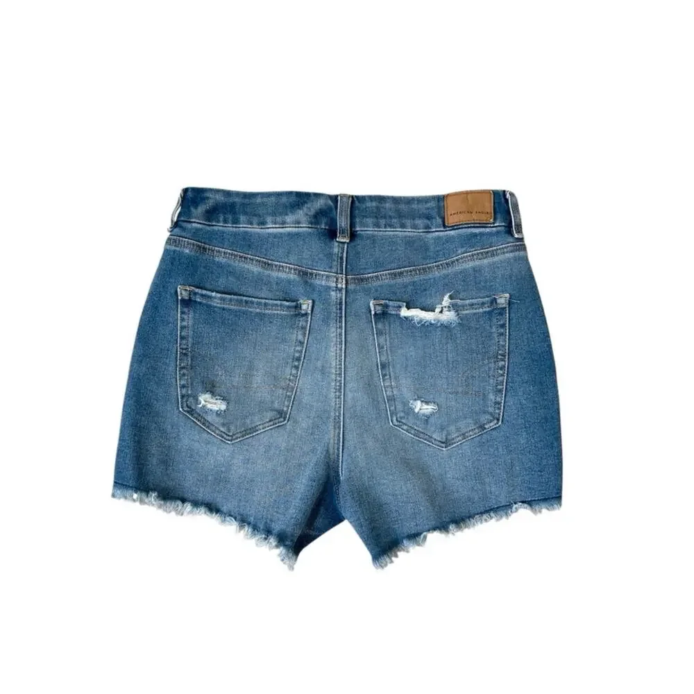 American Eagle Dream Curvy Midi High-Waisted Jean Shorts 8 Medium Indigo
